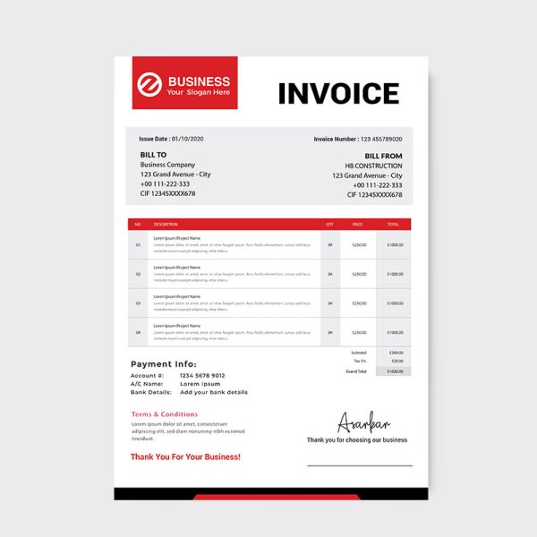 Minimal And Clean Red Invoice Design Freepng