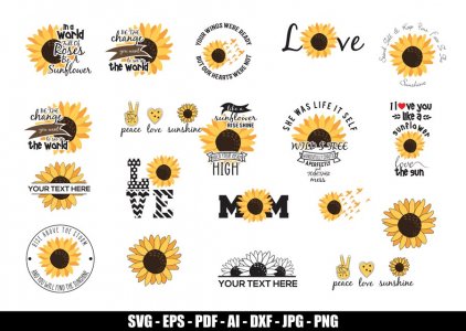 Sunflower SVG Bundle, Flower SVG, Sunflower Clip Art, Decal And Stickers, Tshirt Design, Cricut Files, Instant Download
