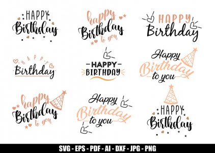 9 Happy Birthday SVG Files, Happy Birthday Cut File, Happy Birthday SVG bundle, Happy Birthday Svg, Birthday svg clipart