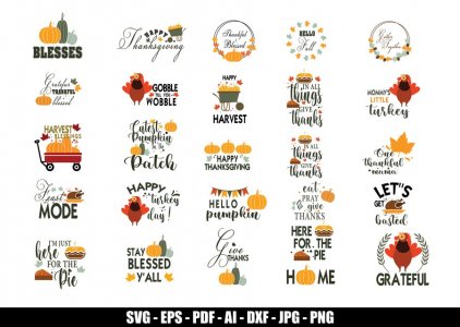 Thanksgiving SVG, Fall SVG, Harvest Festival SVG, Autumn SVG, Pumpkin And Pies SVG, Turkey SVG, Clip Arts, Cricut Files, Decals And Stickers, Instant Download