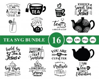 Tea Set Silhouette SVG Cut File, Tea Lover SVG Bundle, sweet tea svg bundle, Decals And Stickers, Instant Download