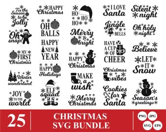 Christmas SVG bundle, Merry Christmas SVG bundle, Holidays SVG, Christmas Clip Arts, Cricut Files, Decals And Stickers, Instant Download