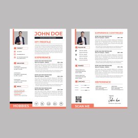 Red minimalistic clean resume set vector