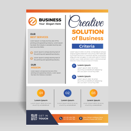 Grey orange simple informational flyer design vector