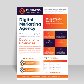 Digital marketing agency orange blue flyer vector