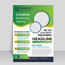 Green vector flyer with photo