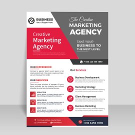 Red grey geometric flyer vector template