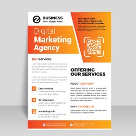 Abstract business orange flyer with qr code