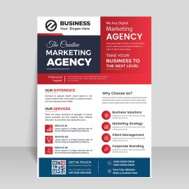 Marketing agency red flyer  vector template