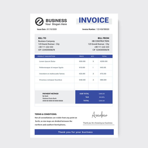 Basic Blue Grey Elegant Invoice Design - Freepng