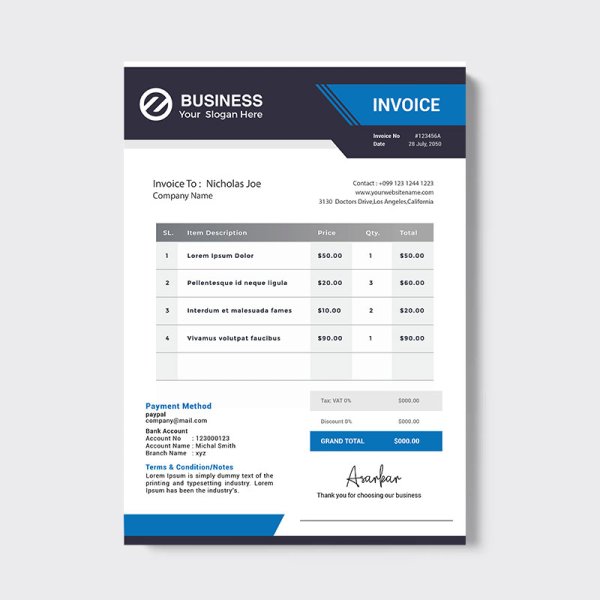 Invoice template blue color - Free Png Images