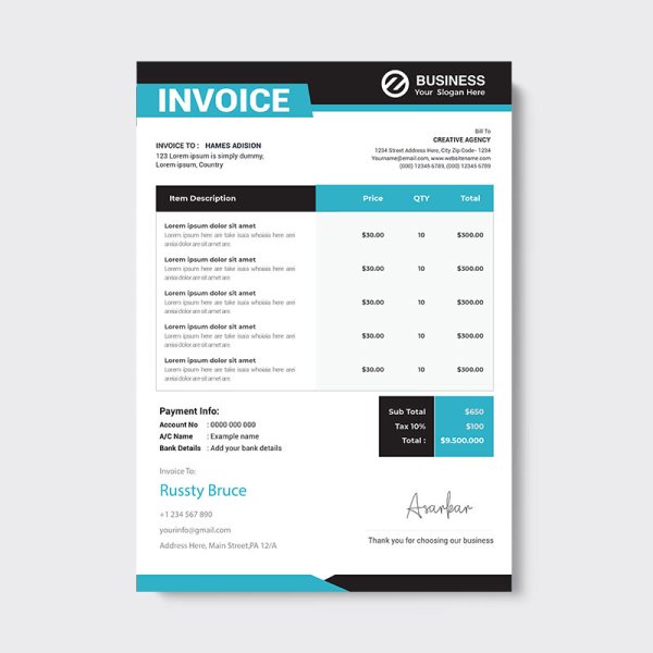 Blue black invoice template - freepng