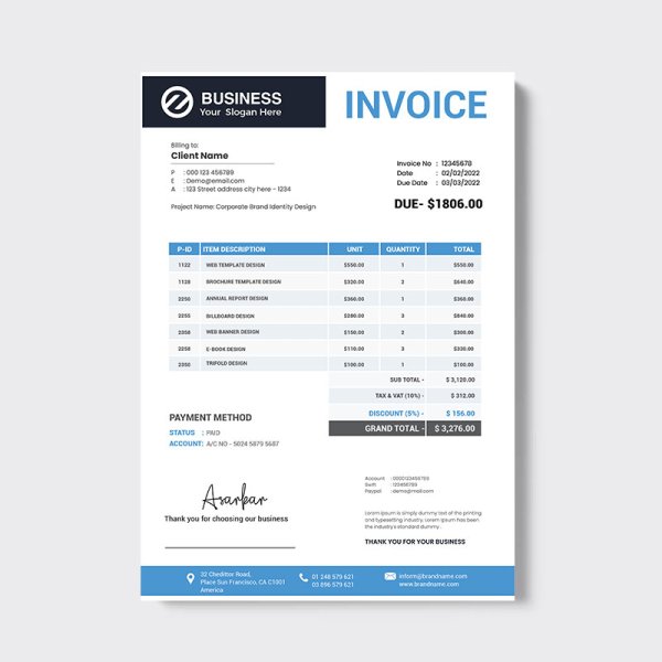 Blue color abstract cash tax invoice template - freepng