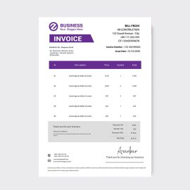 Clean purple professional invoice design