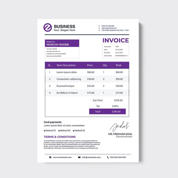 Purple invoice template - freepng