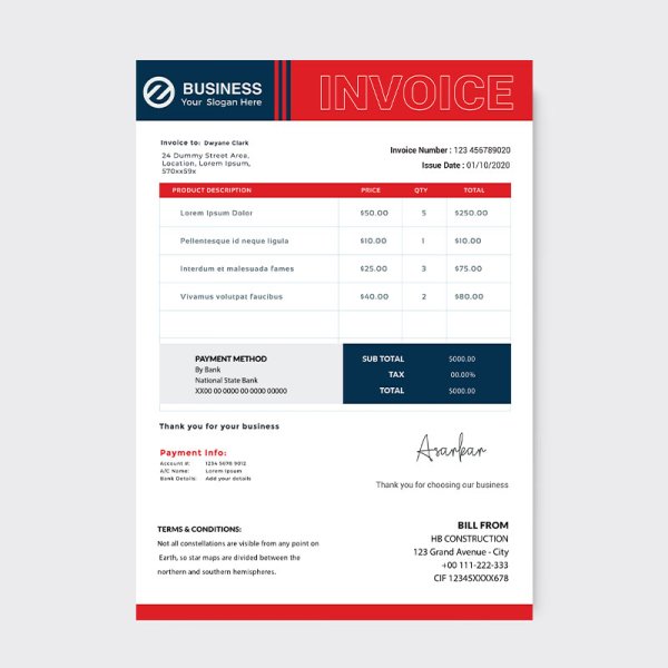 Simple Red invoice template - freepng