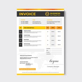 Invoice template Black, orange & yellow color