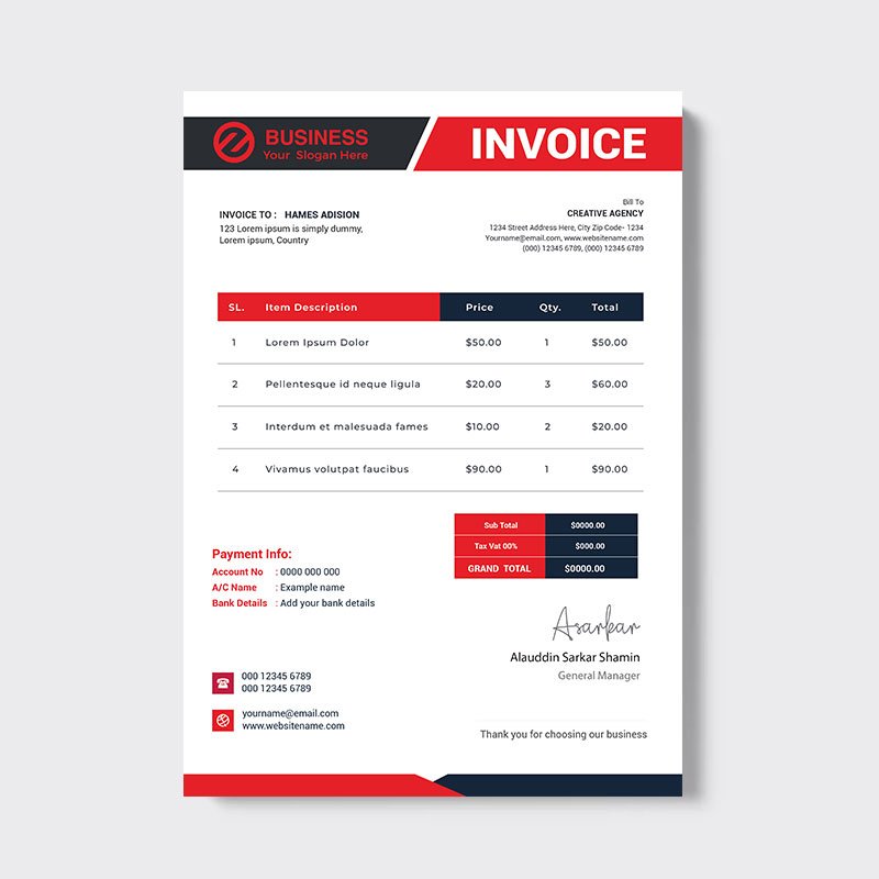 Red black abstract minimal invoice - freepng