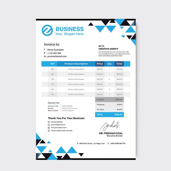 Abstract blue triangles invoice template - freepng