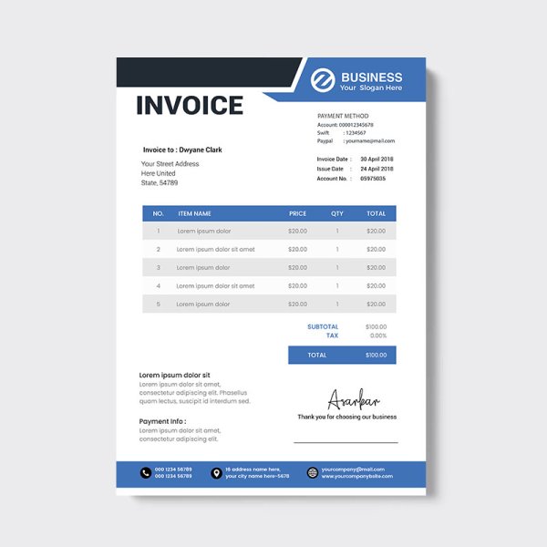 Basic and clean corporate invoice template - freepng