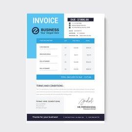 Simple blue invoice design receipt form
