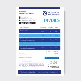 Blue design invoice template vector