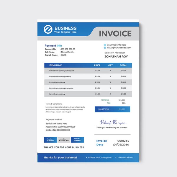 blue color invoice template - freepng