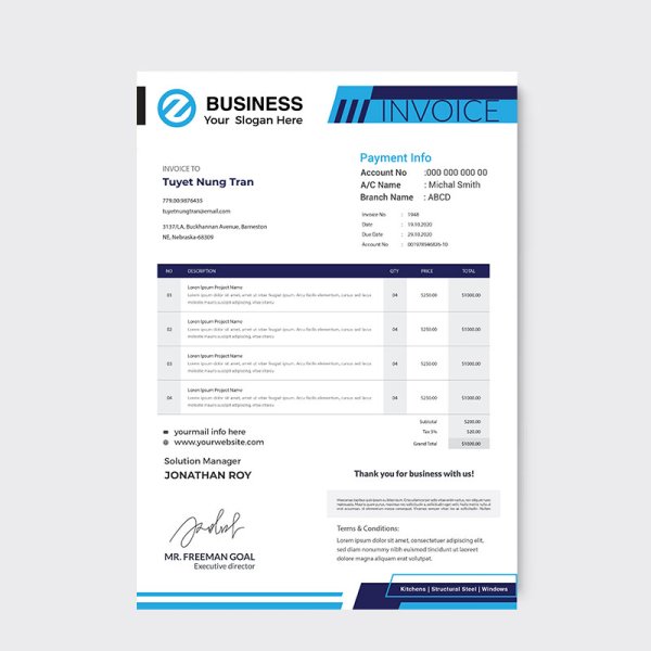 Blue invoice template cash memo - freepng