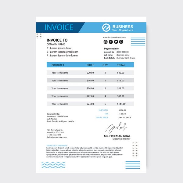 Blue black professional abstract invoice template - Free Png Images