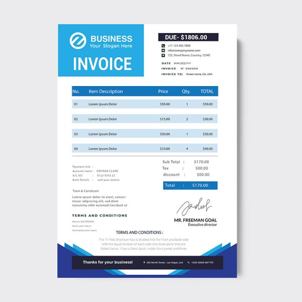 Blue minimal professional invoice design - Free Png Images