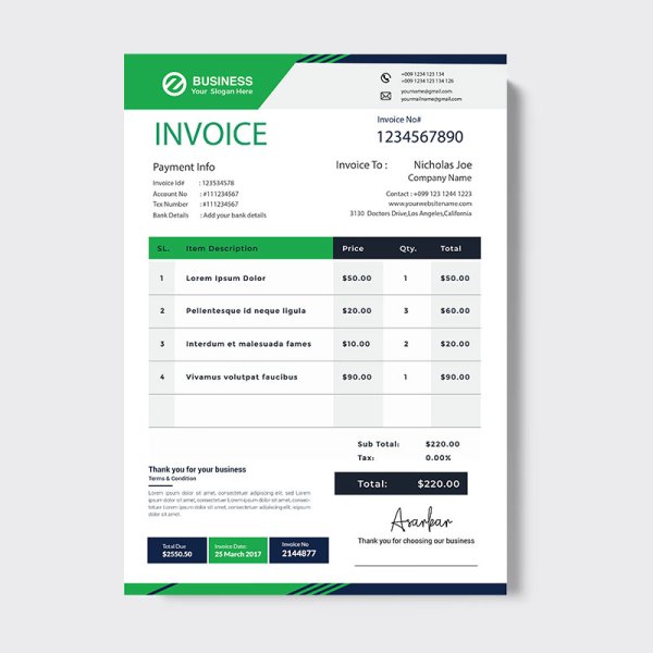 Black and green invoice template - freepng