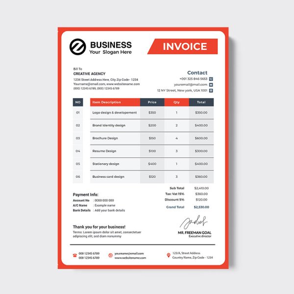 Simple clean invoice layout design - freepng