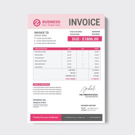 Professional pink invoice free vector
