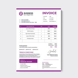 Purple professional vector invoice template