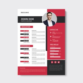 Modern red black abstract cv resume template