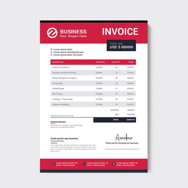 Black Red elegant professional invoice template - freepng