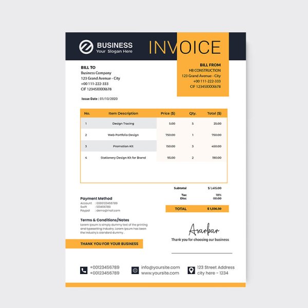 Yellow minimal invoice design - freepng