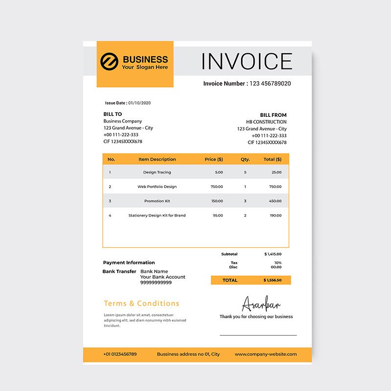 SImple Yellow Invoice Design Freepng   Invoice Template Yellow Color 1020x 342 