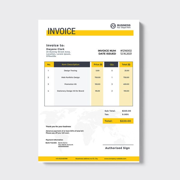 Yellow color minimal invoice vector design - freepng