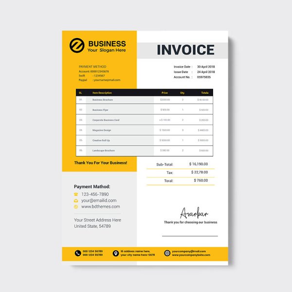 Yellow corporate clean design invoice template - freepng