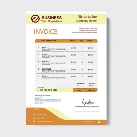 Yellow invoice vector template