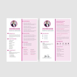 Pink color modern simple resume set