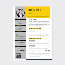 Yellow grey simple and minimal resume free vector