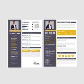 Yellow cv resume template design