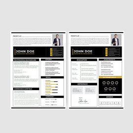 Black yellow minimal professional resume set