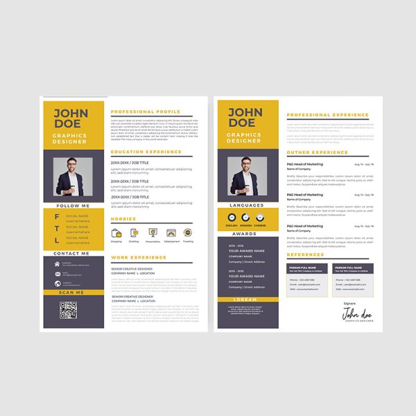 yellow resume template