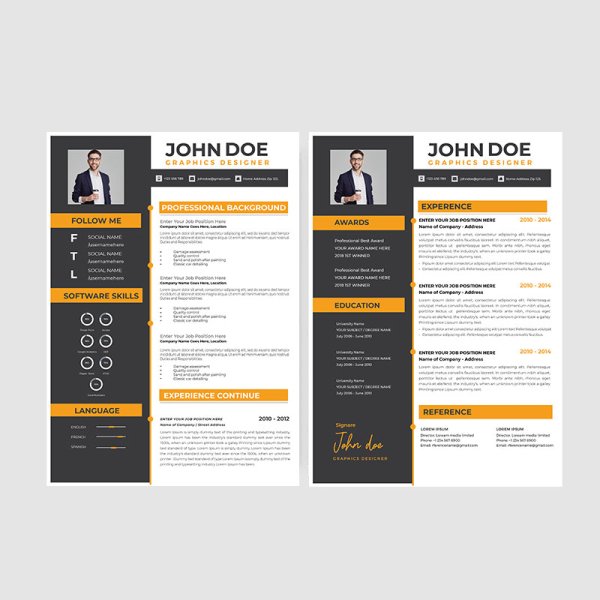 Yellow black clean informational cv resume template - freepng