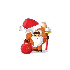 Cute bull wearing santa costume for Christmas