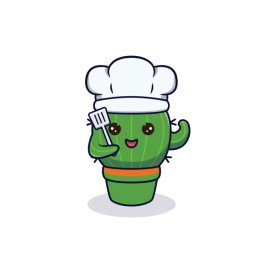 Cactus chef png, Cute cartoon cactus chef vector