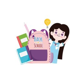 Flat cartoon girl back to school with schoolbag png